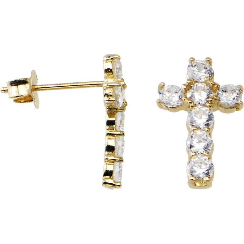 Women's Earrings – Elegant Designs for Every Personality--14kt Yellow Gold CZ Cross Stud Earrings