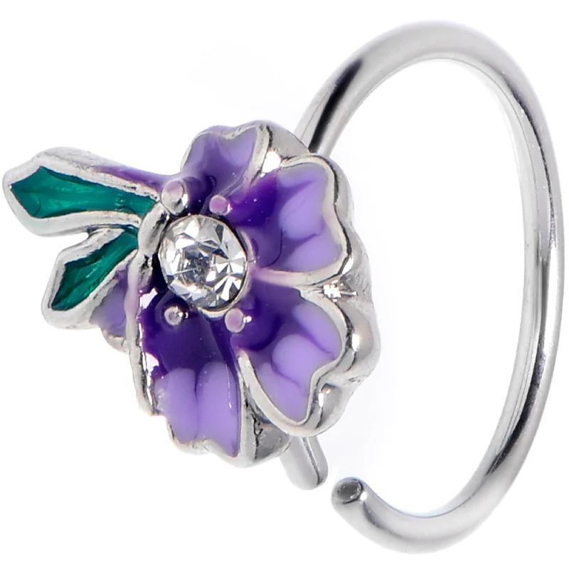 Designer Nose Rings for Exclusive Styles -20 Gauge 5/16 Clear Gem Faerie Flower Purple Nose Hoop Designer Nose Rings for Exclusive Styles -20 Gauge 5/16 Clear Gem Faerie Flower Purple Nose Hoop