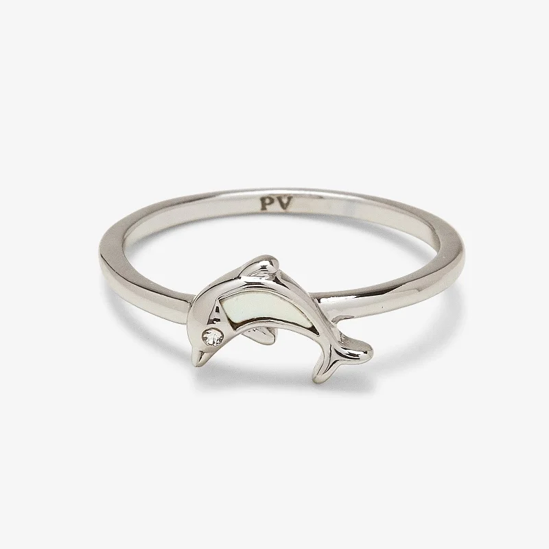 Chic Women's Rings for Fashion-Forward Looks-Mother of Pearl Dolphin Ring