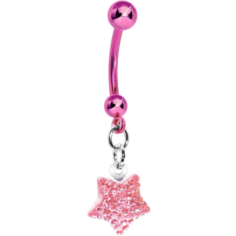 Stylish Belly Rings for Chic and Modern Fashion -Pink Titanium Sparkle Star Belly Ring Stylish Belly Rings for Chic and Modern Fashion -Pink Titanium Sparkle Star Belly Ring