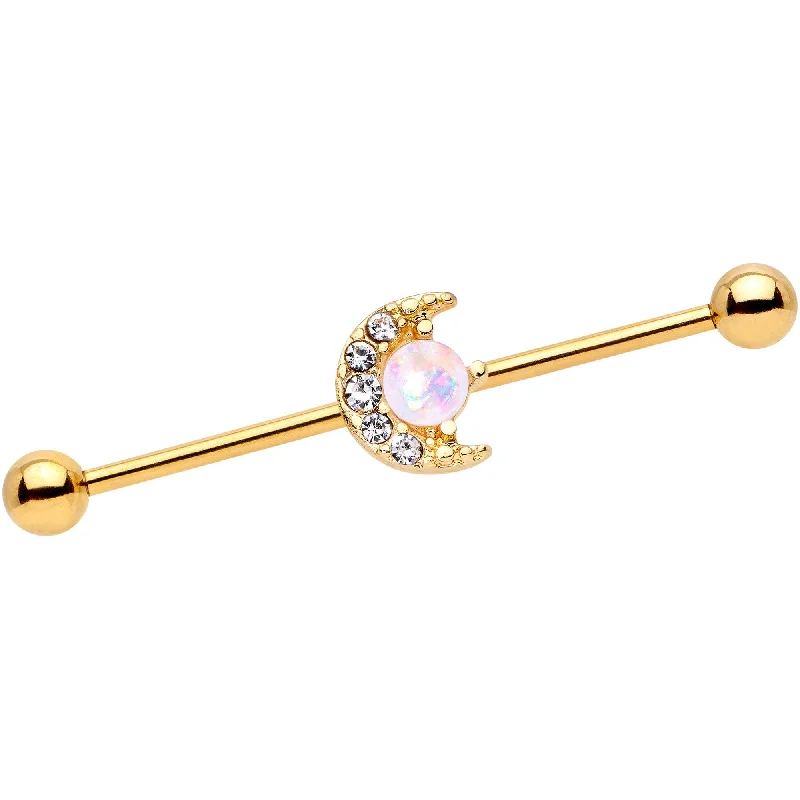 Women's Earrings – Elegant Designs for Every Personality--14 Gauge Gold Tone Celestial Crescent Moon Industrial Barbell 38mm Women's Earrings – Elegant Designs for Every Personality--14 Gauge Gold Tone Celestial Crescent Moon Industrial Barbell 38mm
