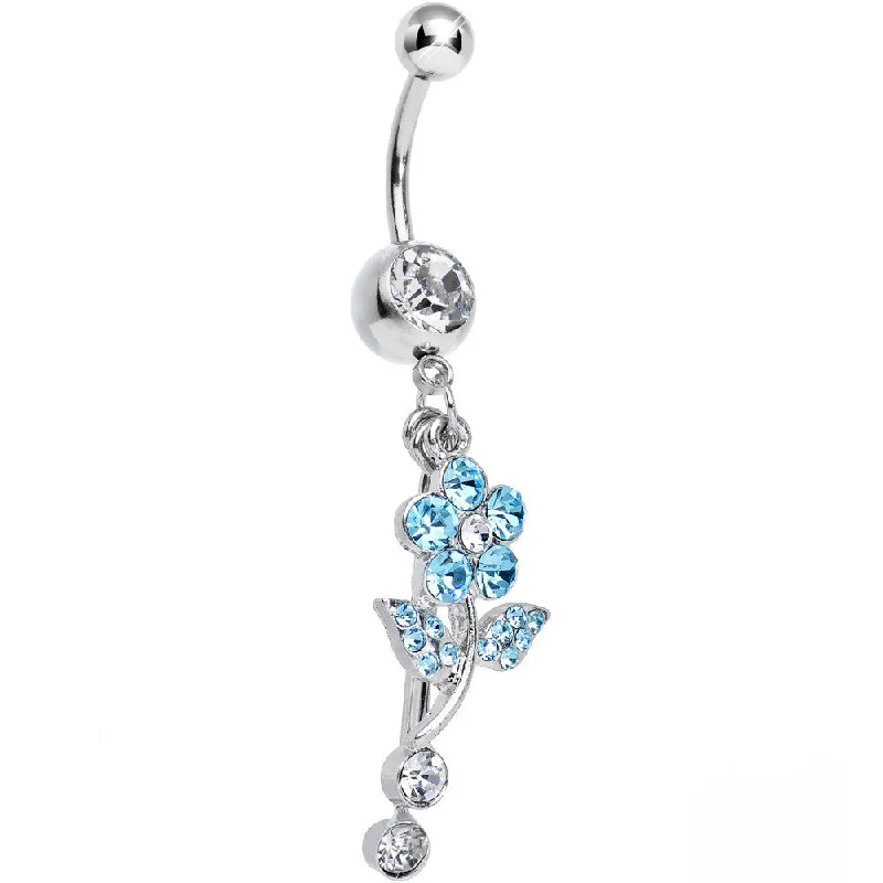 Designer Belly Rings for High-End Fashion -Clear Gem Sparkling Aqua Daisy Flower Dangle Belly Ring Designer Belly Rings for High-End Fashion -Clear Gem Sparkling Aqua Daisy Flower Dangle Belly Ring
