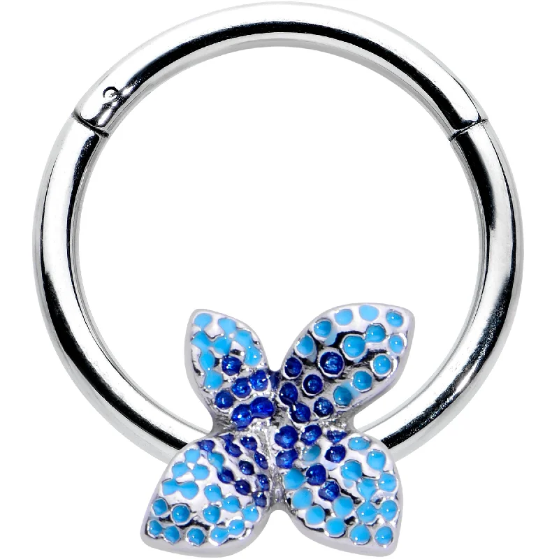 Nose Rings with Charms -16 Gauge 3/8 Glamour Butterfly Hinged Segment Ring