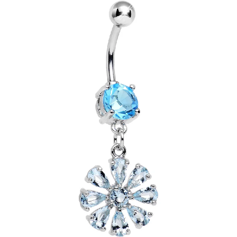 Trendy Belly Rings for Glamorous Fashion -Aqua Cubic Zirconia Mandala Flower Dangle Belly Ring Trendy Belly Rings for Glamorous Fashion -Aqua Cubic Zirconia Mandala Flower Dangle Belly Ring