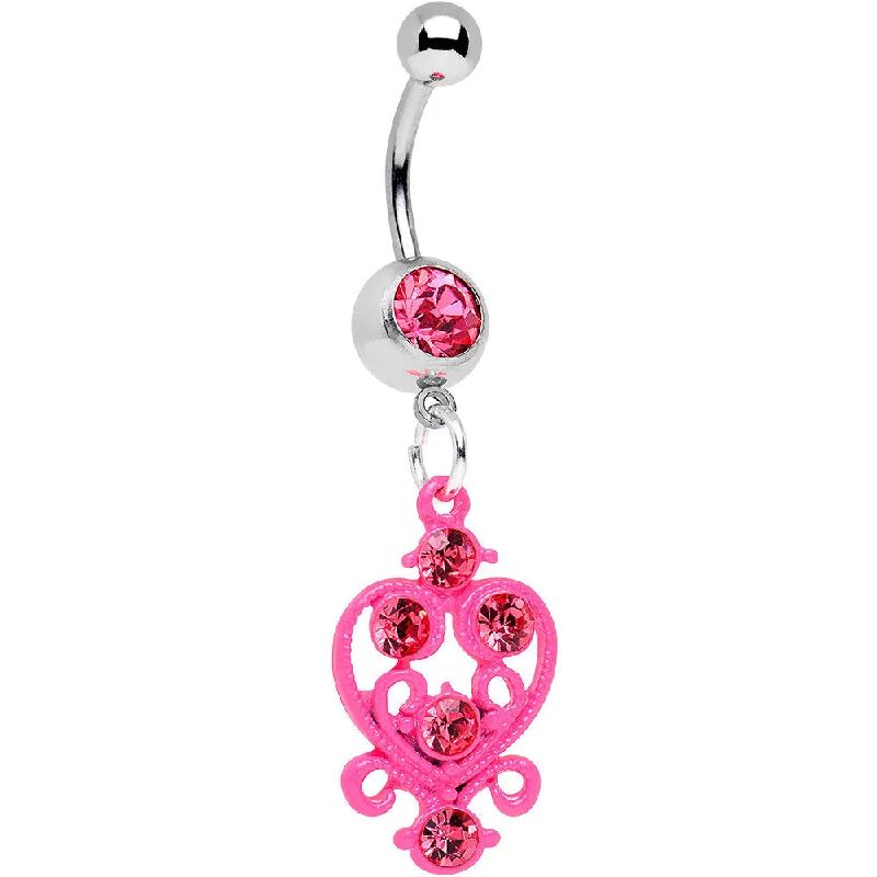 Comfortable Belly Rings for Dazzling FashionPink Gem Swirled Pink Heart Dangle Belly Ring Comfortable Belly Rings for Dazzling FashionPink Gem Swirled Pink Heart Dangle Belly Ring