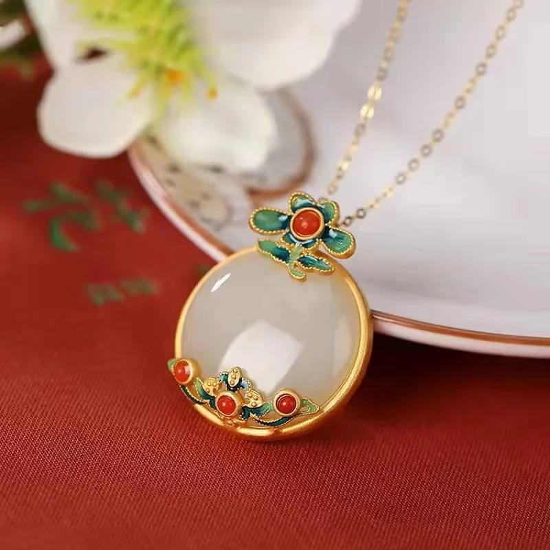Shop Classic Women's Necklaces & Pendants with a Modern Twist-Buddha Stones White Jade Red Agate Flower Blessing Luck Necklace Pendant Shop Classic Women's Necklaces & Pendants with a Modern Twist-Buddha Stones White Jade Red Agate Flower Blessing Luck Necklace Pendant
