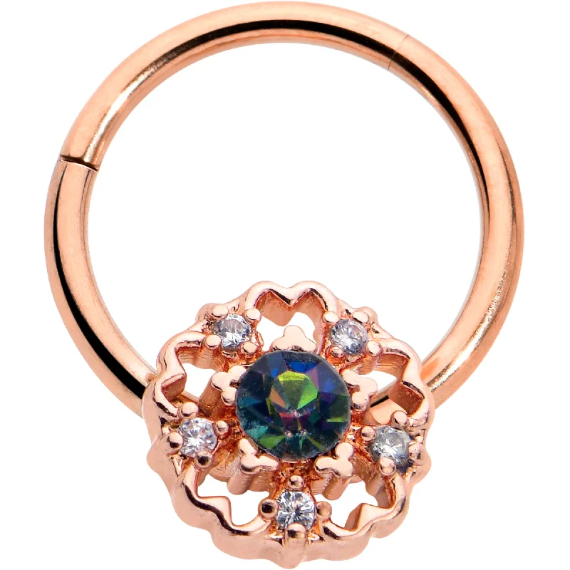 Beautiful Silver Nose Rings -16 Gauge 3/8 Vitrail Gem Rose Gold Hue Flower Hinged Segment Ring Beautiful Silver Nose Rings -16 Gauge 3/8 Vitrail Gem Rose Gold Hue Flower Hinged Segment Ring