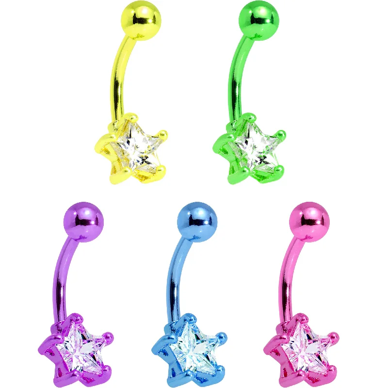 Sparkling Belly Rings for Extra Shine -Clear Cubic Zirconia Gem Multicolor Star Belly Ring Set of 5 Sparkling Belly Rings for Extra Shine -Clear Cubic Zirconia Gem Multicolor Star Belly Ring Set of 5