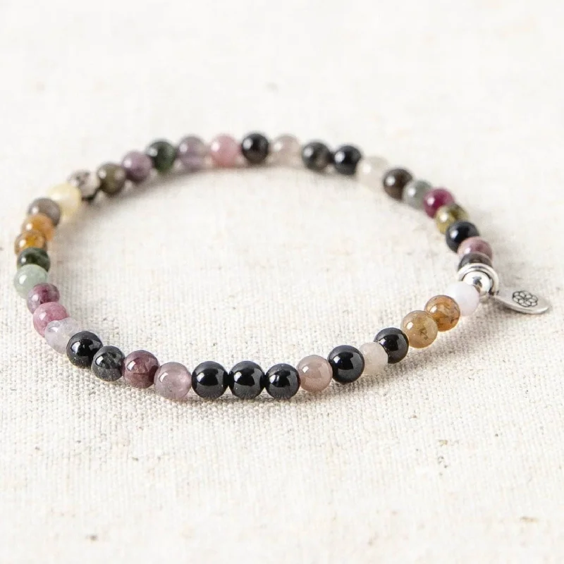 Sterling Silver Bangles with Charms for Women-Rainbow Tourmaline Energy Bracelet