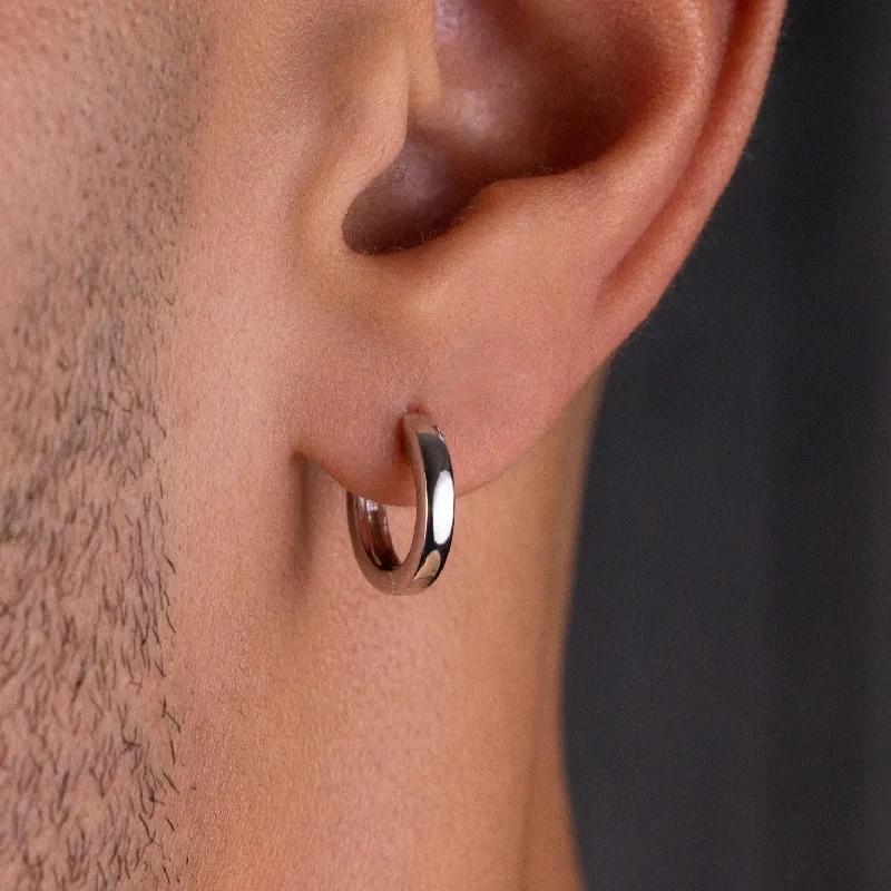 Polished Round Huggie Earrings in White Gold