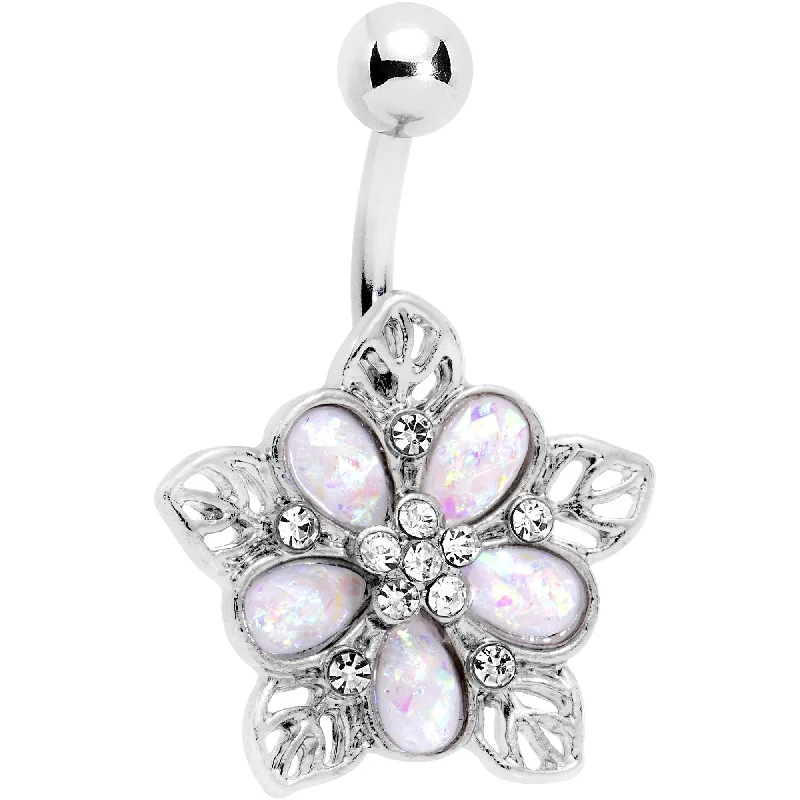 Comfortable Belly Rings for All-Day Comfort -White Faux Opal Filigree Holiday Flower Belly Ring Comfortable Belly Rings for All-Day Comfort -White Faux Opal Filigree Holiday Flower Belly Ring