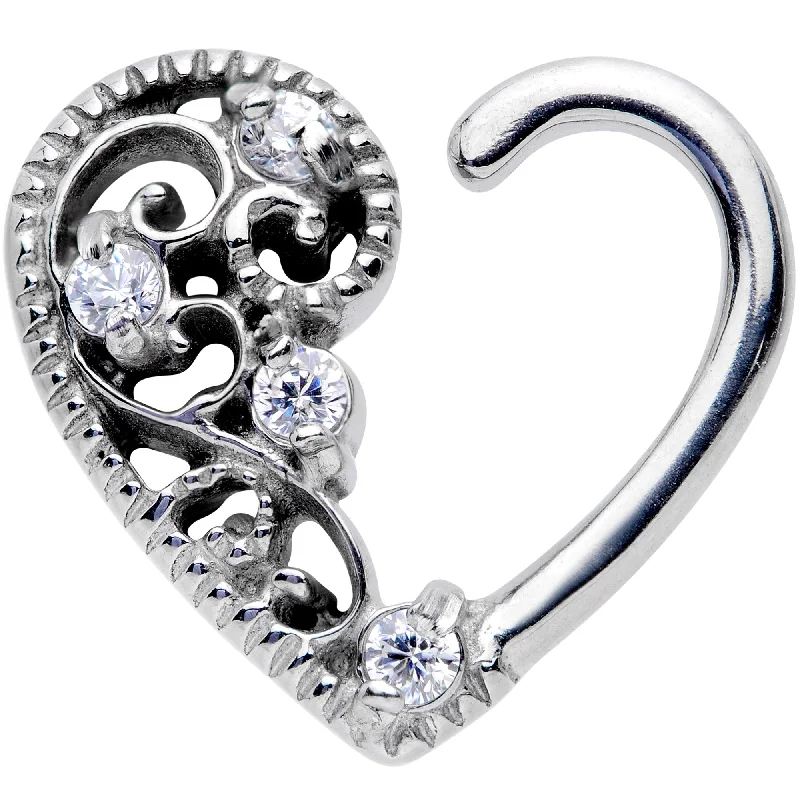 Stunning Lip Rings for Glamorous Style16 Gauge 3/8 Clear CZ Gem Art Deco Right Heart Closure Ring