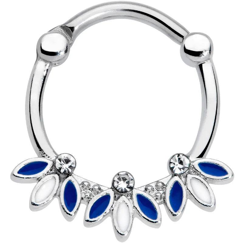 Nose Rings with Stars -16 Gauge 3/8 Clear Gem White Blue Leaves Septum Clicker