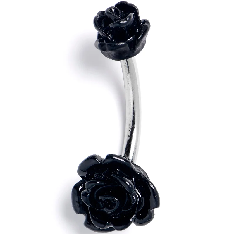 Comfortable Belly Rings for Unique Fashion -Open Bloom Rose Black Double Mount Belly Ring Comfortable Belly Rings for Unique Fashion -Open Bloom Rose Black Double Mount Belly Ring
