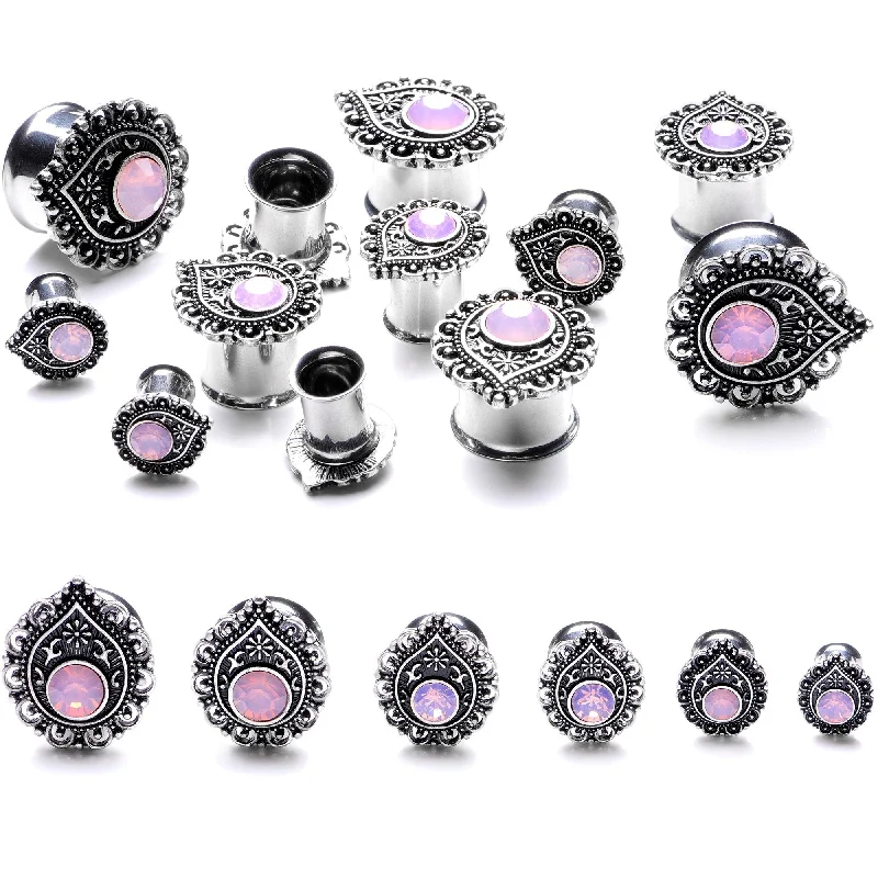 Women's Earrings – Elegant Designs for Every Personality--Pink Gem Exotic Teardrop Double Flare Plug Set Sizes 6mm to 16mm