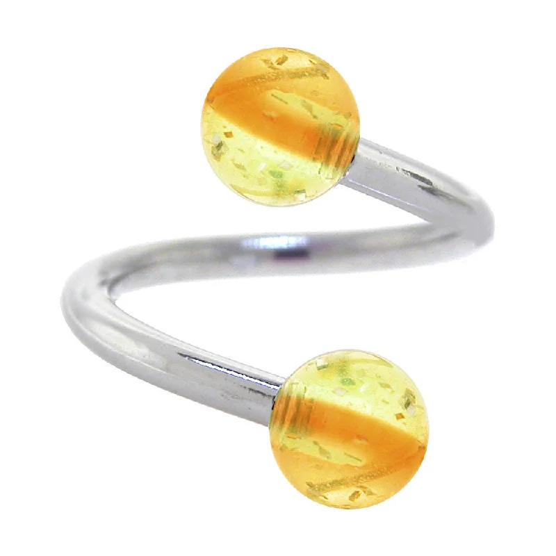 Stylish Belly Rings for Bold Fashion Choices -Two-tone Green Orange GLITTER Spiral Belly Button Ring Stylish Belly Rings for Bold Fashion Choices -Two-tone Green Orange GLITTER Spiral Belly Button Ring
