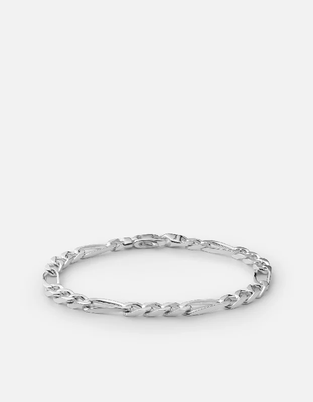 Simple Bracelets for Men-5mm Figaro Chain Bracelet, Sterling Silver