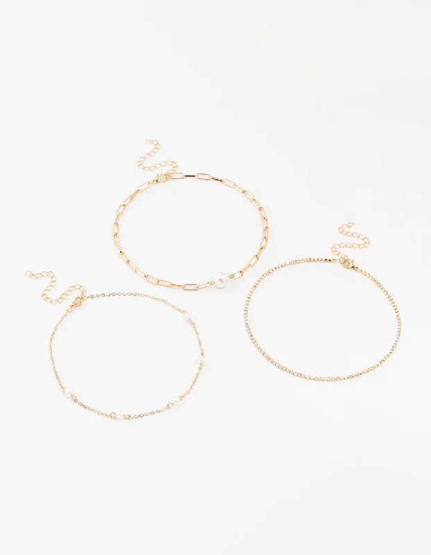 Shop Classic Women's Necklaces & Pendants with a Modern Twist-Gold Cupchain Pearl Chokers 3-Pack Shop Classic Women's Necklaces & Pendants with a Modern Twist-Gold Cupchain Pearl Chokers 3-Pack