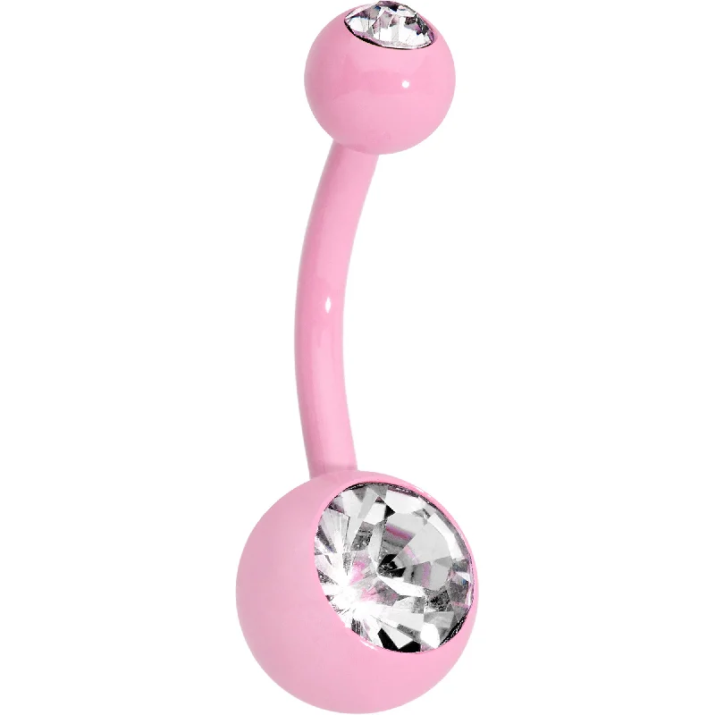Comfortable Belly Rings with Stylish Accents -14 Gauge 3/8 Clear Gem Light Pink Acrylic Over Steel Belly Ring Comfortable Belly Rings with Stylish Accents -14 Gauge 3/8 Clear Gem Light Pink Acrylic Over Steel Belly Ring