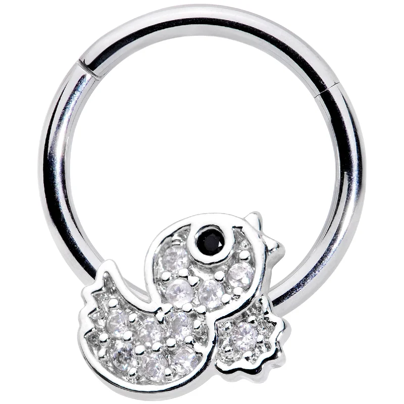 Lip Rings for Unique Fashion Statements16 Gauge 5/16 Clear Black CZ Gem Ducky Hinged Segment Ring