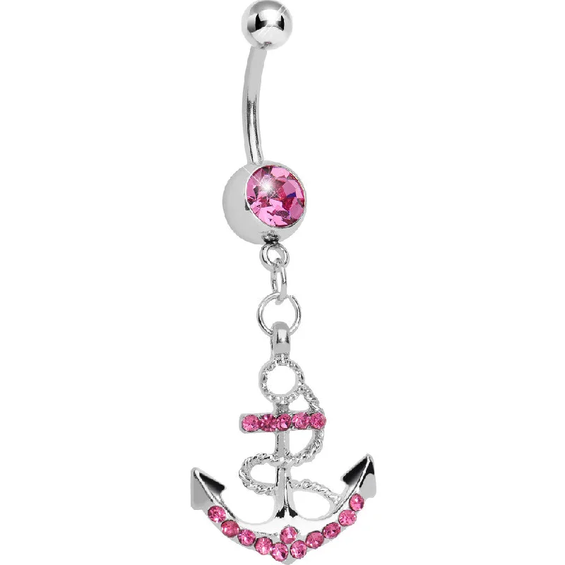 Trendy Belly Rings for Everyday Glam -Pink Gem Nautical Anchor Belly Ring