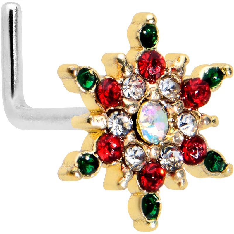 Unique Nose Ring Designs -20 Gauge 7mm Aurora Gem Gold Tone Christmas Star L Shape Nose Ring Unique Nose Ring Designs -20 Gauge 7mm Aurora Gem Gold Tone Christmas Star L Shape Nose Ring
