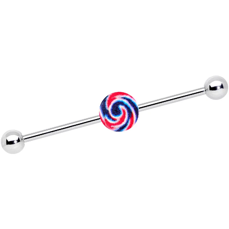 Women's Earrings – Elegant Designs for Every Personality--14 Gauge Red Blue Candy Swirl Industrial Barbell 38mm Women's Earrings – Elegant Designs for Every Personality--14 Gauge Red Blue Candy Swirl Industrial Barbell 38mm