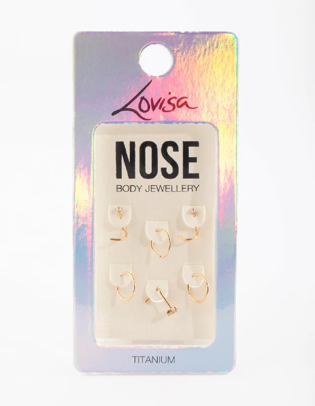 Nose Rings for Easy Wear -Titanium Diamante Nose Studs