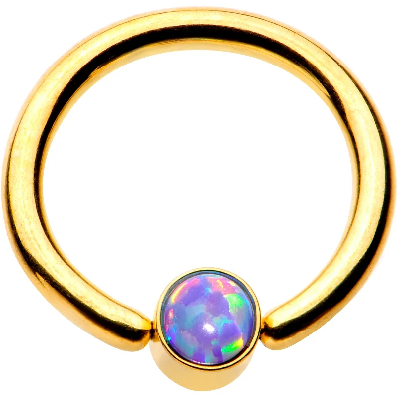 Women's Earrings – Elegant Designs for Every Personality--16 Gauge 5/16 Purple Faux Opal 3mm Disc Gold IP BCR Captive Ring