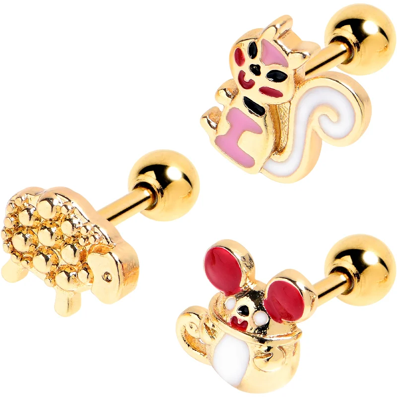 Women's Earrings – Elegant Designs for Every Personality--16 Gauge 1/4 Gold Tone Pretty Critters Cartilage Tragus Earring Set of 3