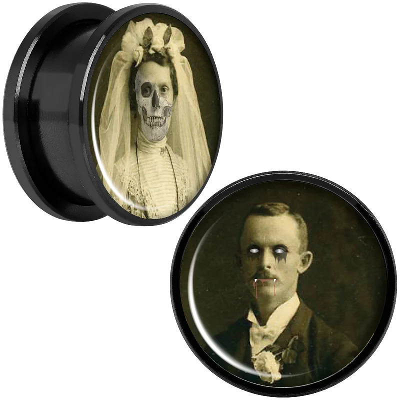 Women's Earrings – Elegant Designs for Every Personality--Undead Bride and Groom Halloween Black Anodized Plug Set 18mm Women's Earrings – Elegant Designs for Every Personality--Undead Bride and Groom Halloween Black Anodized Plug Set 18mm