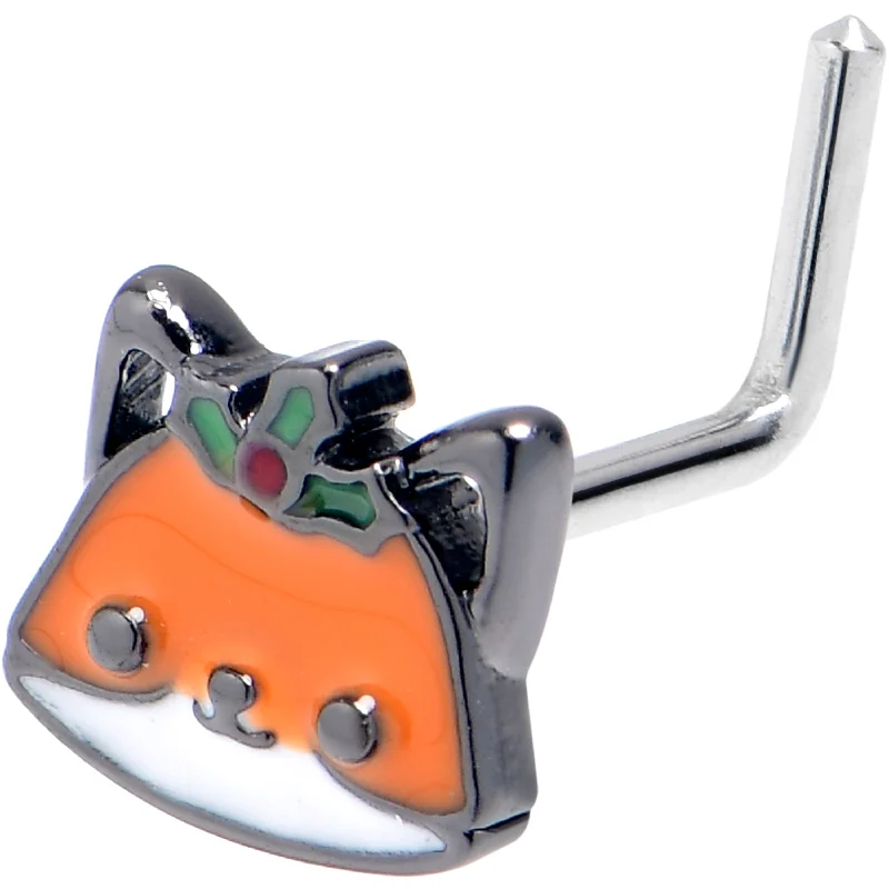 Bold Nose Rings -20 Gauge 7mm Holly Holiday Fox L Shape Nose Ring
