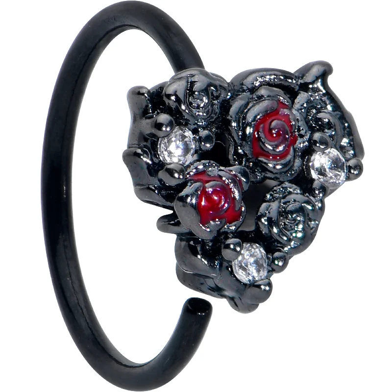 Fashion-Forward Nose Rings with Elegant Touch -20 Gauge 5/16 Red Clear Gem Black Floral Heart Nose Hoop Fashion-Forward Nose Rings with Elegant Touch -20 Gauge 5/16 Red Clear Gem Black Floral Heart Nose Hoop