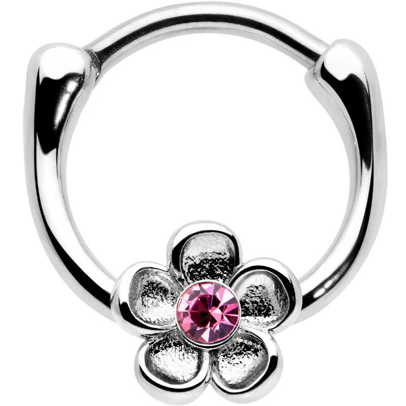 Women's Earrings – Elegant Designs for Every Personality--16 Gauge 5/16 Pink Gem Sweetheart Flower Cartilage Clicker