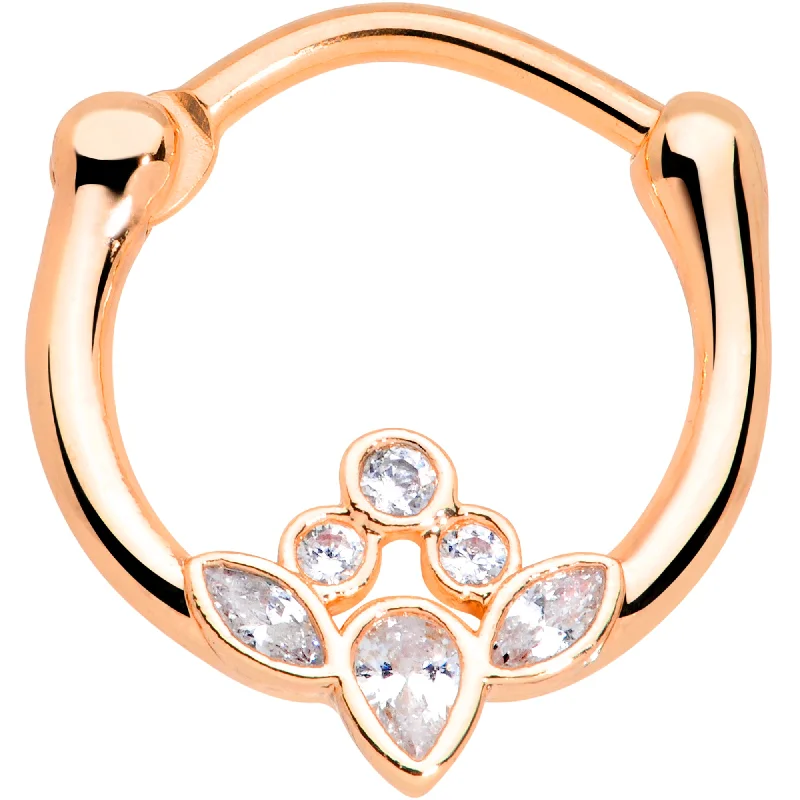 Nose Rings with Square Designs -16 Gauge 3/8 Clear Gem Rose Gold Tone Anodized Classic Cluster Septum Clicker Nose Rings with Square Designs -16 Gauge 3/8 Clear Gem Rose Gold Tone Anodized Classic Cluster Septum Clicker