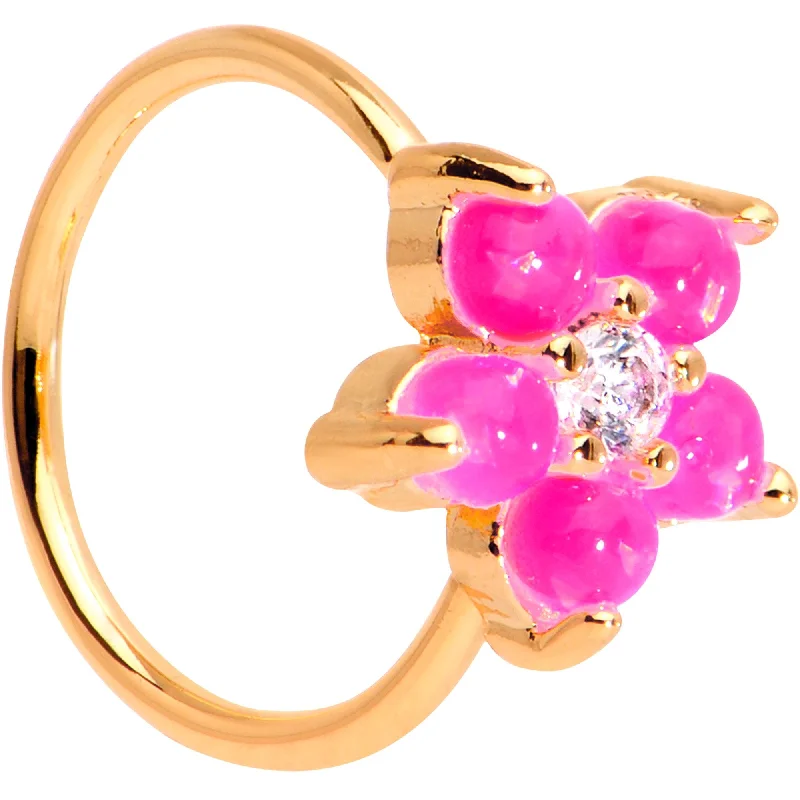 Nose Rings for Women -20 Gauge Clear CZ Pink Faux Opal Rose Gold Tone Flower Circular Ring Nose Rings for Women -20 Gauge Clear CZ Pink Faux Opal Rose Gold Tone Flower Circular Ring