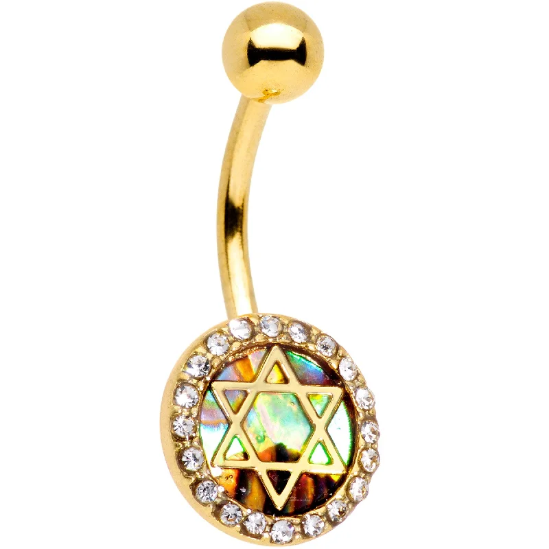 Belly Rings with Glittering Gems for Elegant Style -Clear Gem Gold Tone Iridescent Inlay Star of David Belly Ring Belly Rings with Glittering Gems for Elegant Style -Clear Gem Gold Tone Iridescent Inlay Star of David Belly Ring