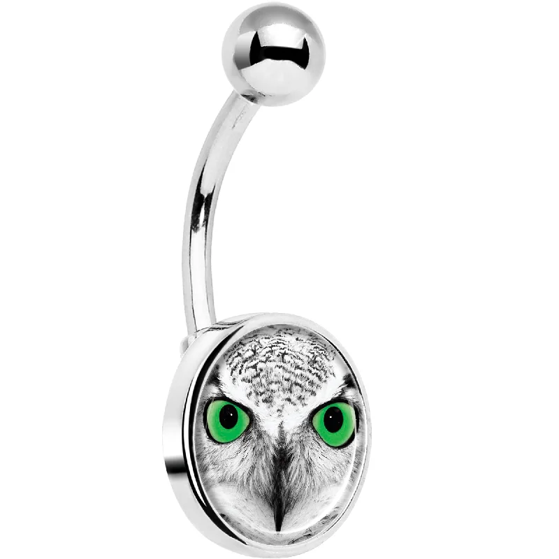 Belly Rings for Trendy Women -Black White Owl Belly Ring