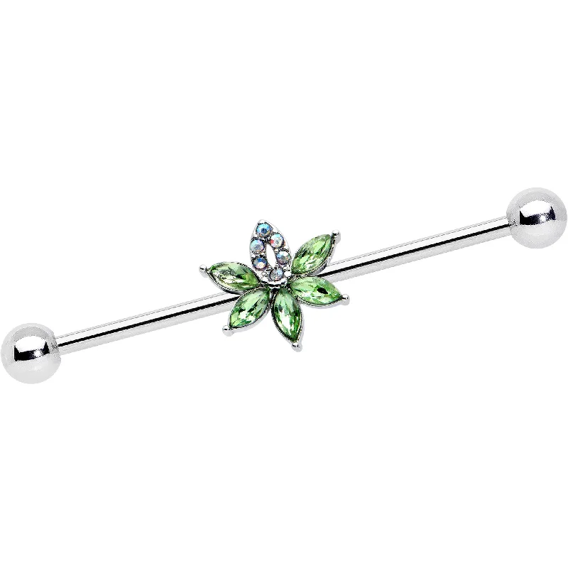 Women's Earrings – Elegant Designs for Every Personality--14 Gauge Aurora Green Gem Pot Leaf Industrial Barbell 38mm