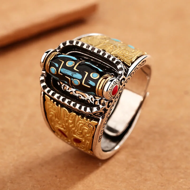 Chic Women's Rings for Fashion-Forward Looks-Buddha Stones Tibetan Nine-Eye Dzi Bead Wealth Blessings Rotatable Ring Chic Women's Rings for Fashion-Forward Looks-Buddha Stones Tibetan Nine-Eye Dzi Bead Wealth Blessings Rotatable Ring