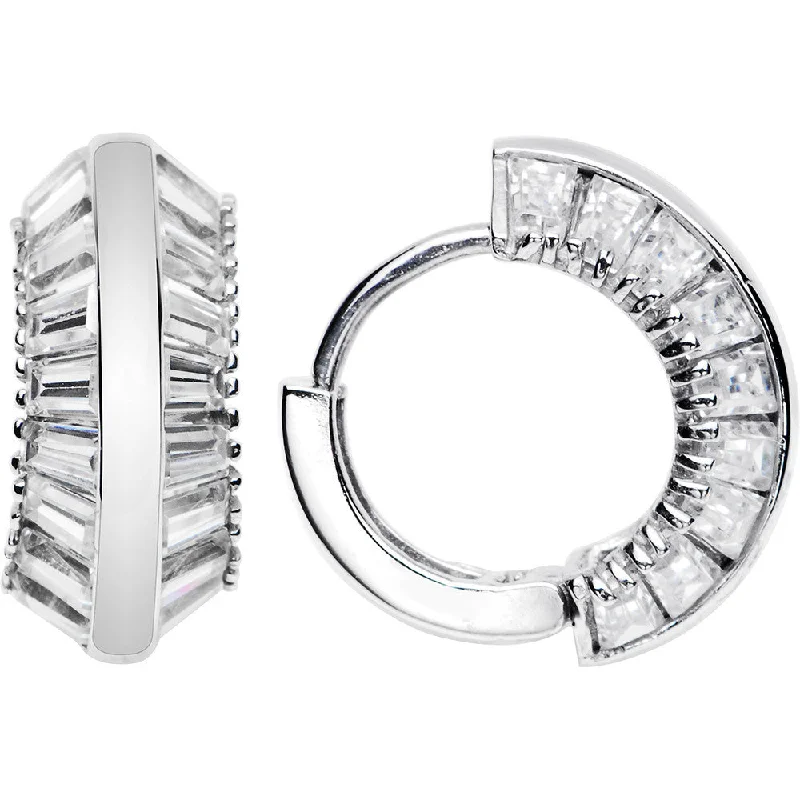 Women's Earrings – Elegant Designs for Every Personality--Sterling Silver Square Cubic Zirconia Hoop Huggy Earrings