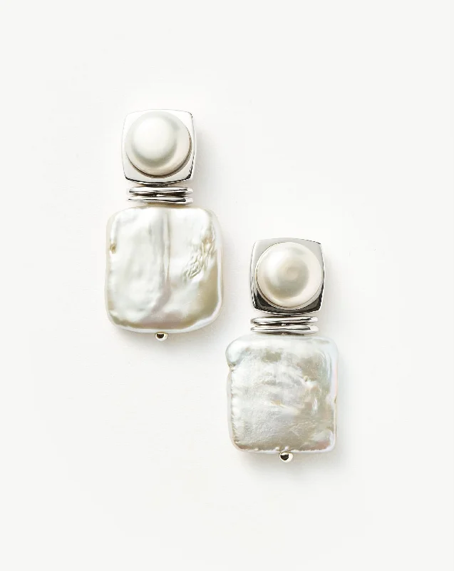 Women's Earrings – Elegant Designs for Every Personality--Square Pearl Statement Earrings | Silver Plated/Pearl