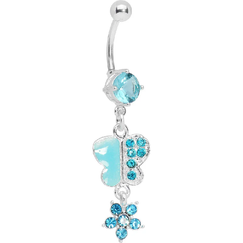 Stunning Belly Rings for Dazzling Fashion -Blue Gem Paved Butterfly with Floral Dangle Belly Ring Stunning Belly Rings for Dazzling Fashion -Blue Gem Paved Butterfly with Floral Dangle Belly Ring