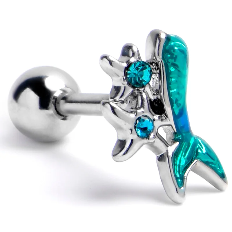 Women's Earrings – Elegant Designs for Every Personality--16 Gauge 1/4 Blue Gem Mermaid Tail Green Stars Cartilage Tragus Earring