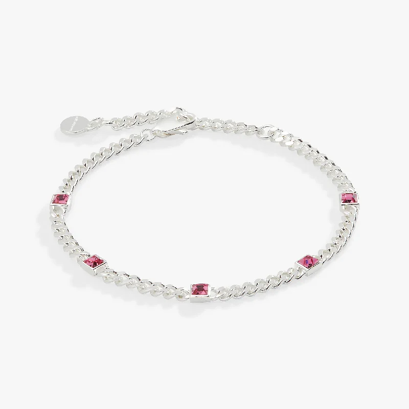 Chic Bangles for Women with Silver Detailing-October Birthstone Rose Curb Chain Bracelet Chic Bangles for Women with Silver Detailing-October Birthstone Rose Curb Chain Bracelet