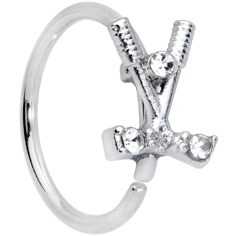 Colored Nose Rings -20 Gauge 5/16 Clear CZ Gem Crossed Golf Clubs Nose Hoop