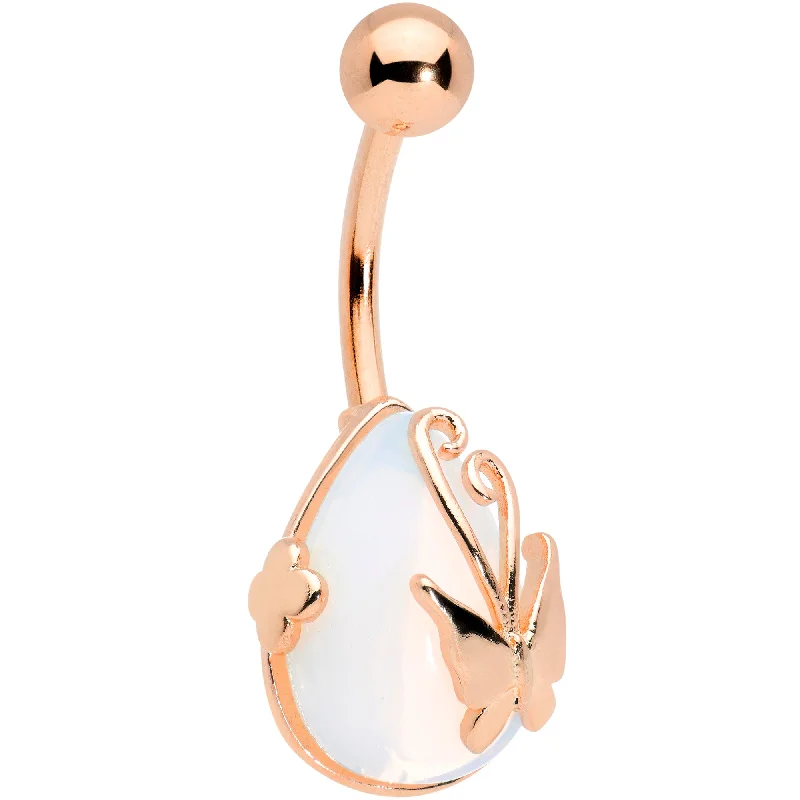 Stunning Belly Rings for Special Occasions -Clear Gem Rose Gold Tone Drop Wrap Butterfly Belly Ring Stunning Belly Rings for Special Occasions -Clear Gem Rose Gold Tone Drop Wrap Butterfly Belly Ring