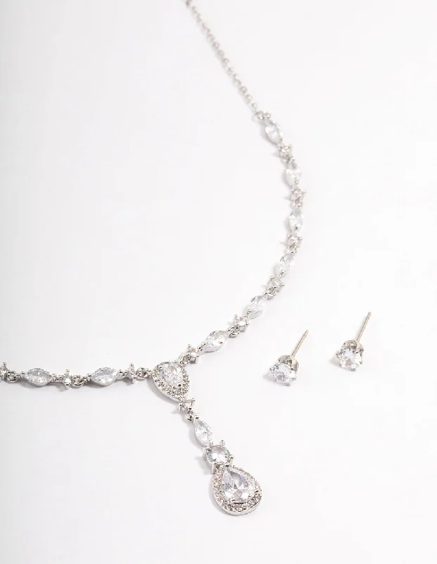 Silver Oval Pear Jewellery Set