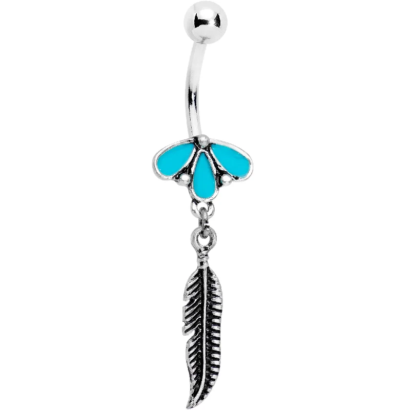Belly Rings with Modern and Chic Styles -Blue Southwestern Feather Dangle Belly Ring Belly Rings with Modern and Chic Styles -Blue Southwestern Feather Dangle Belly Ring