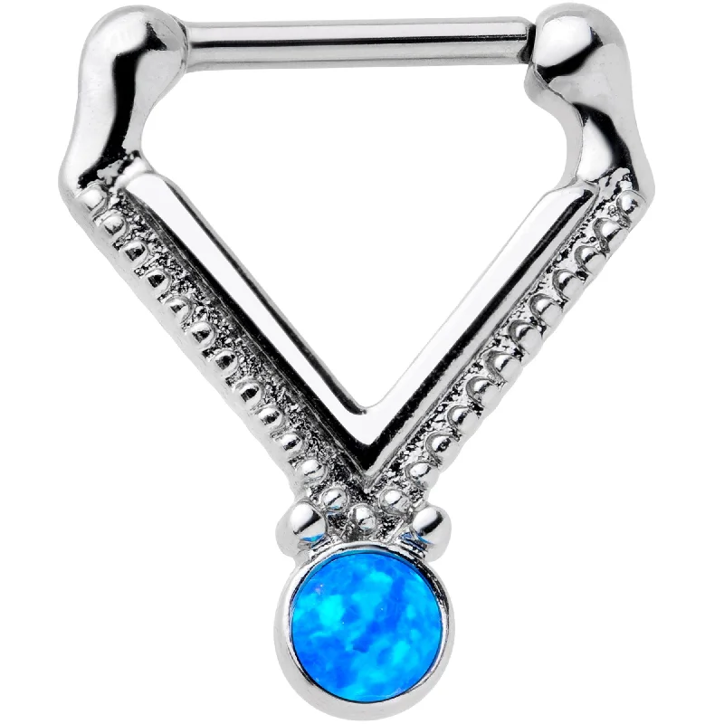 Nose Rings for Elegant Style -16 Gauge 5/16 Blue Faux Opal V Shape Septum Clicker